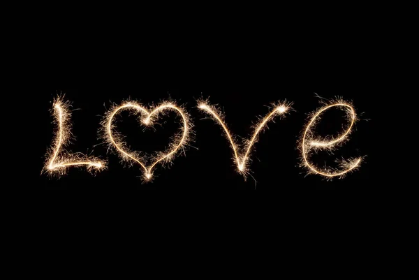 Palavra Amor Escrito Por Sparklers Fundo Preto — Fotografia de Stock