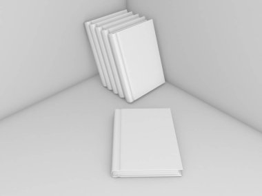 Boş kitap mockup şablon gri arka plan üzerinde. 3D render illüstrasyon.