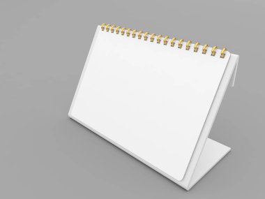 Gri arkaplanda beyaz spiral takvim modeli. 3d resimleme.