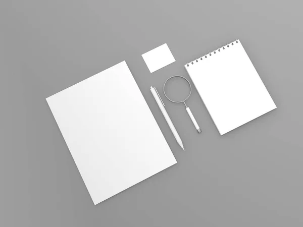 Stationery Business Mock Gray Background Render Illustration — Stock Photo, Image