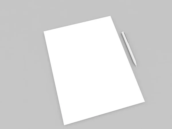 Pen Sheet White Paper Gray Background Render Illustration — Stock Photo, Image