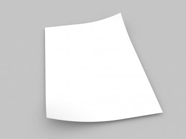 Gri arka planda beyaz, gerçekçi bir kağıt. 3d resimleme.