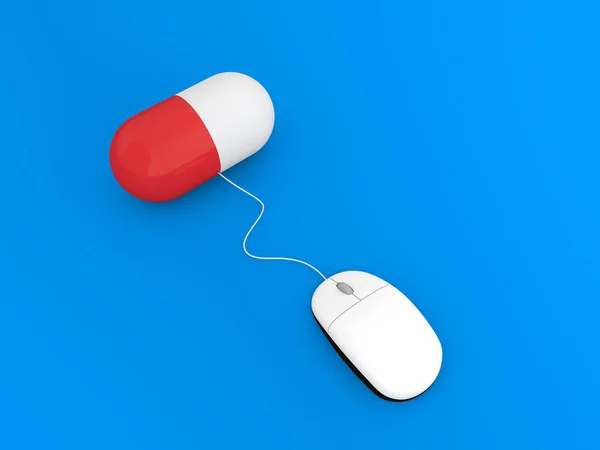 Computer Mouse Tablet Acquistare Farmaci Online Illustrazione Rendering — Foto Stock