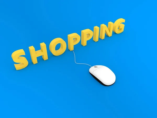 ショッピングとコンピュータマウス オンライン取引 レンダリング イラストレーション — ストック写真