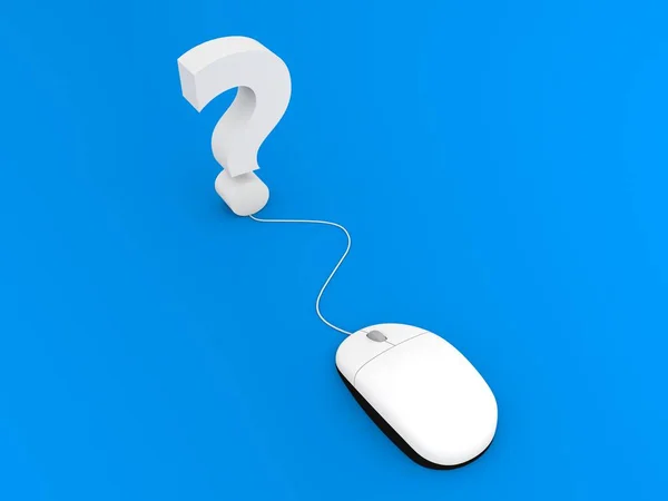 Question Mark Computer Mouse Blue Background Render Illustration — Stock Photo, Image