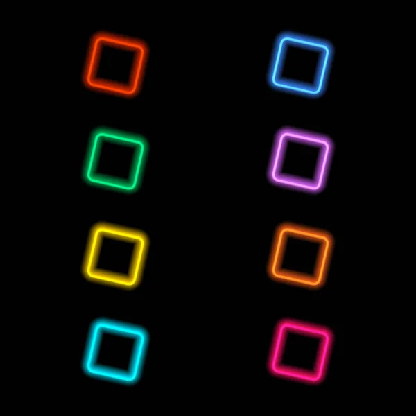 Gekleurde Vierkantjes Met Een Neon Gloed Een Zwarte Achtergrond Vector — Stockvector