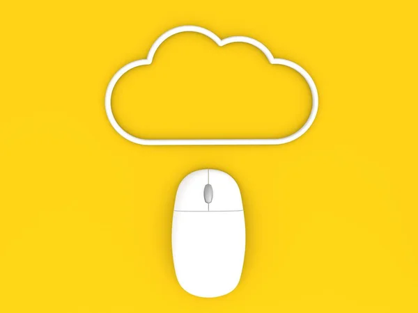 Ποντίκι Υπολογιστή Και Σύννεφο Κίτρινο Φόντο Απεικόνιση Απόδοσης — Φωτογραφία Αρχείου