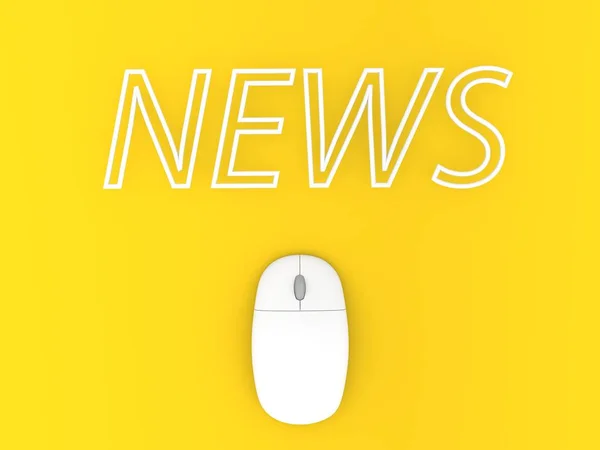 Mouse Computador Notícias Sobre Fundo Amarelo Renderizar Ilustração — Fotografia de Stock