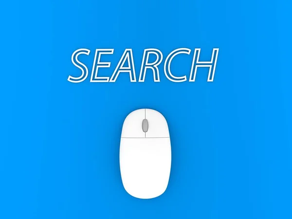 Ποντίκι Υπολογιστή Και Αναζήτηση Μπλε Φόντο Απεικόνιση Απόδοσης — Φωτογραφία Αρχείου