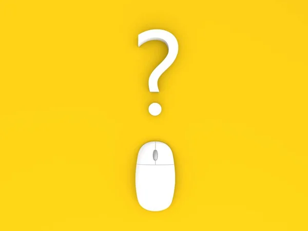 Question Mark Computer Mouse Yellow Background Render Illustration — Stock Photo, Image