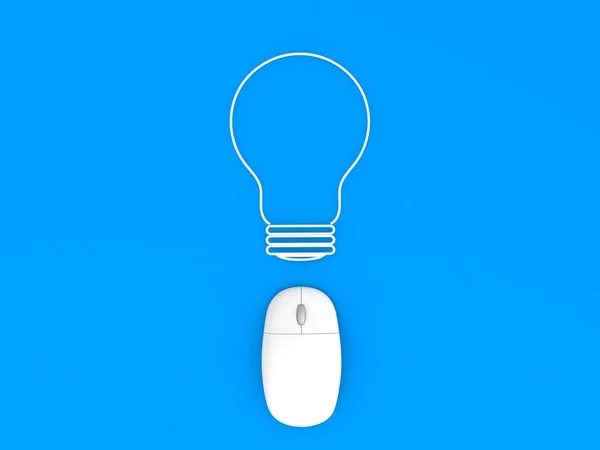 Computer Mouse Electric Lamp Blue Background Render Illustration — Stock Photo, Image