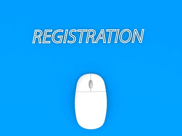 Počítačová Myš Slovo Registrace Modrém Pozadí Vykreslení Ilustrace — Stock fotografie