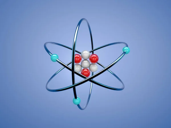 Atomový Systém Modrém Pozadí Vykreslení Ilustrace — Stock fotografie