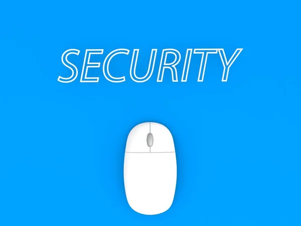 Mouse Computador Palavra Segurança Fundo Azul Renderizar Ilustração — Fotografia de Stock