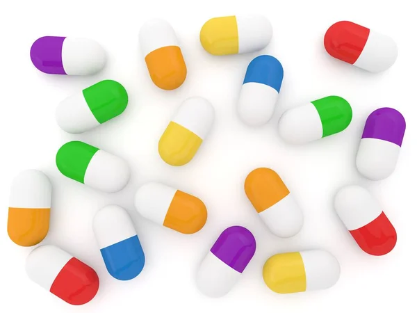 Pills White Background Top View Render Illustration — Stock Photo, Image