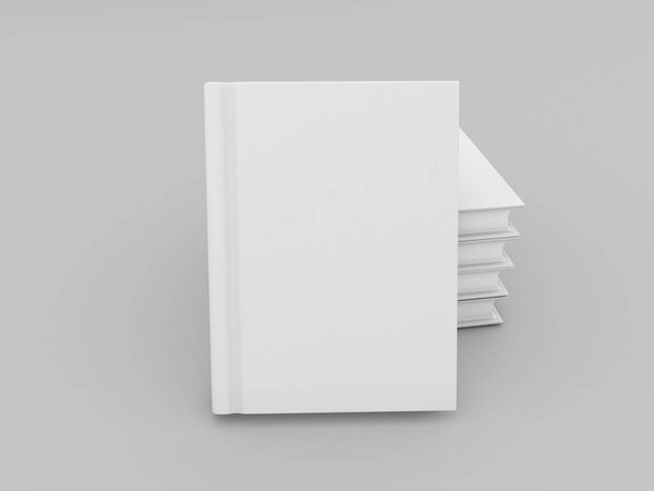 Mock up of finished book template against gray background. 3d render illustration.