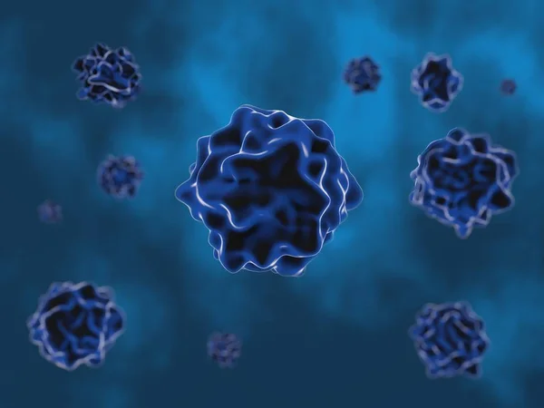 Abstract image of a medical virus on a blue background. 3d render illustration.