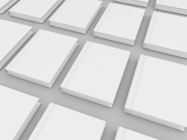 Gri arka planda sunu için kitaplar şablonu. 3d render illüstrasyon.