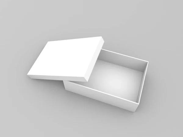 灰色の背景に空の開いているボックス レンダリング イラストレーション — ストック写真