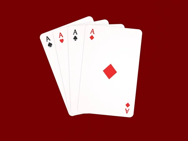 Four Aces Playing Cards Red Background Render Illustration — Stock Photo, Image