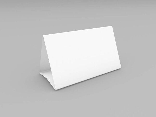 Empty paper triangle card on gray background. 3d render illustration.