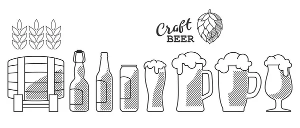 Cerveza conjunto iconos bw — Archivo Imágenes Vectoriales