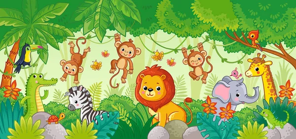 African animals in the jungle. Cute cartoon animals. Set of animals