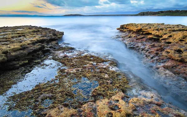 Lunga Esposizione Dell Oceano Vista Molo Roccia Naturale Jervis Bay — Foto Stock