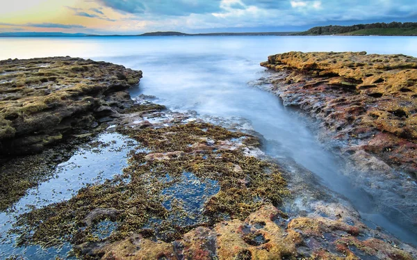 Larga Exposición Del Océano Vista Desde Embarcadero Roca Natural Parque — Foto de Stock