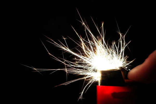 Sparks Take Colorful Crystalline Shapes Come Out Cigarette Lighter — Stock Photo, Image