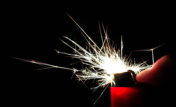 Sparks Take Colorful Crystalline Shapes Come Out Cigarette Lighter — Stock Photo, Image
