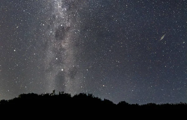 A pair of shooting stars streak across the night sky as seen from the Wilsons Promontory National Park, Victoria, Australia.