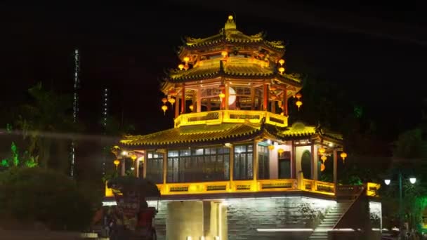 Временной Интервал Башни Цзиньсианских Ворот Ночью Jieyang City Guangdong Province — стоковое видео