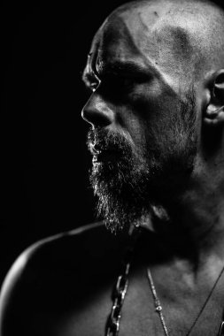 close portrait of a man with a beard