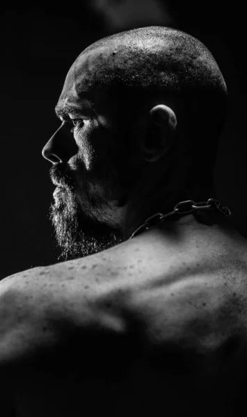 black and white portrait of a strong man