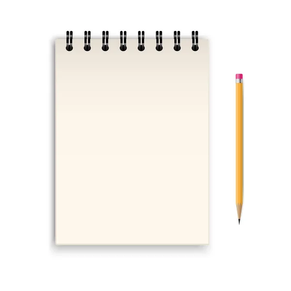 笔记簿和铅笔在白色背景下复制空间 — 图库矢量图片