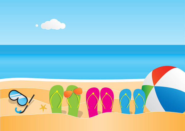 hello summer time design with yellow circle for text and coloring beach elements. Векторная иллюстрация
.