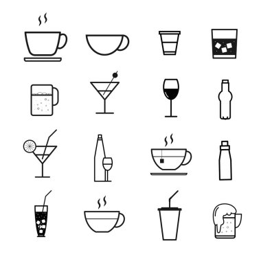 Beyaz arka plan üzerinde vektör illüstrasyon izole içecekler ve deverages simgeler.