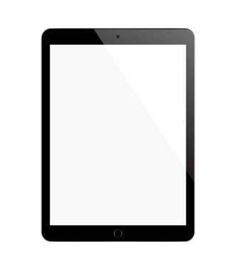 siyah tablet ipad tarzı boş dokunmatik ekranlı beyaz arka plan üzerinde izole. vektör çizim.