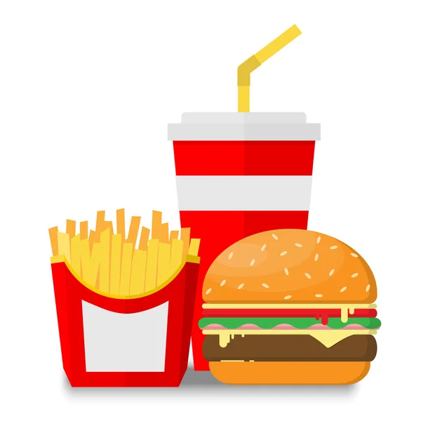 Hamburger Soda Hranolky Izolované Bílém Pozadí Vektorové Ilustrace — Stockový vektor