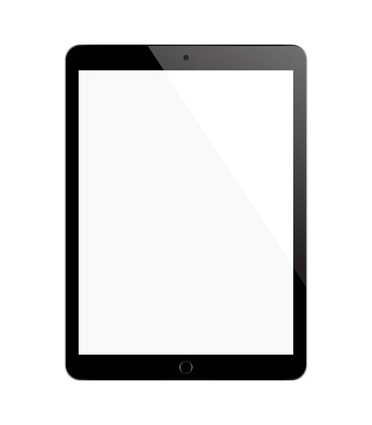 black tablet in ipad style with blank touch screen isolated on white background. vector illustration.