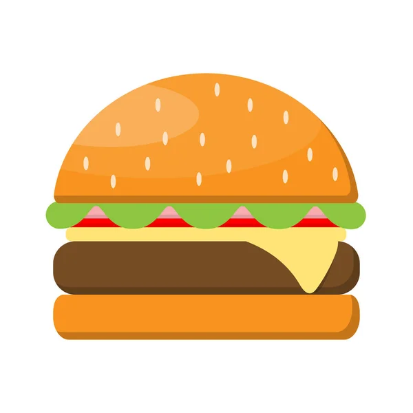 Hamburger Sajt Marhahús Saláta Paradicsommal Sonkával — Stock Vector