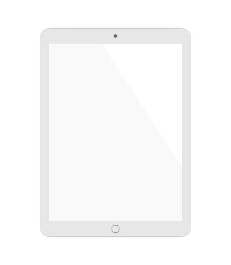 Beyaz tablet ipad tarzı boş dokunmatik ekranlı beyaz arka plan üzerinde izole. vektör çizim.