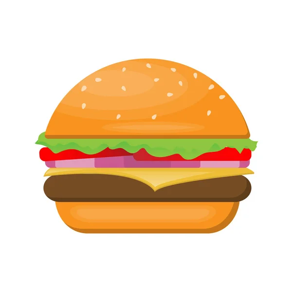 Hamburger Sýr Hovězím Masem Salát Rajčata Šunku Izolovaných Bílém Pozadí — Stockový vektor