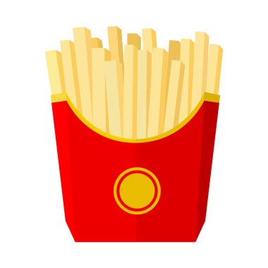 Beyaz arka plan üzerinde izole kırmızı kova hızlı snack patates kızartması. vektör çizim.