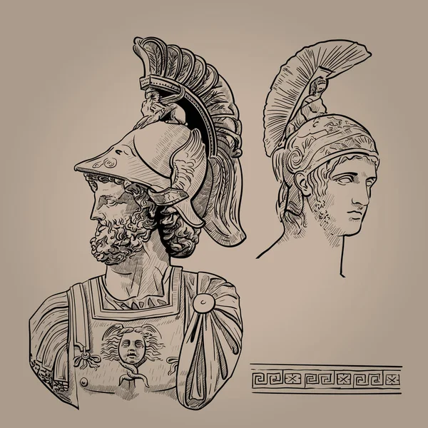 アレス 戦争のギリシャの神 デジタル スケッチ手図面のベクトル — ストックベクタ