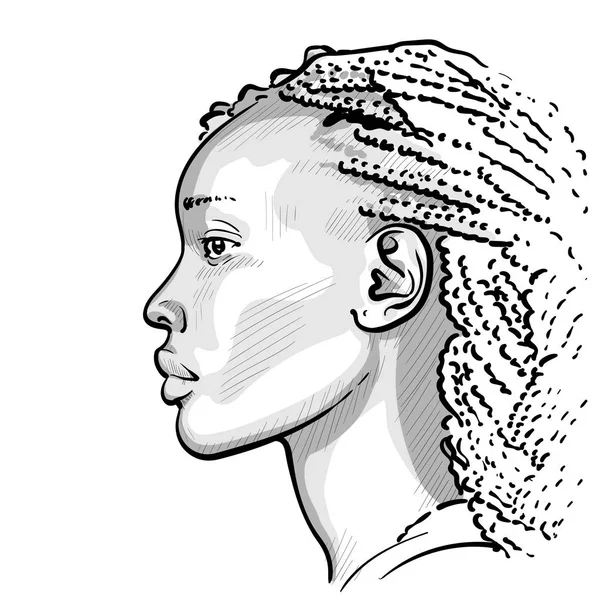Afrikalı kadın dreadlocks ile. Dijital kroki el çizim vektör. İllüstrasyon.