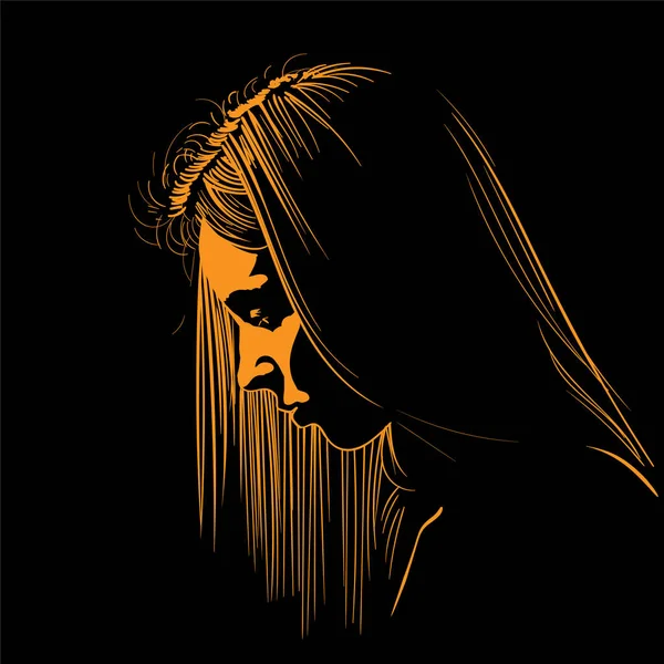 Vrouw gezicht silhouet in tegenlicht. Vector. Illustratie. — Stockvector