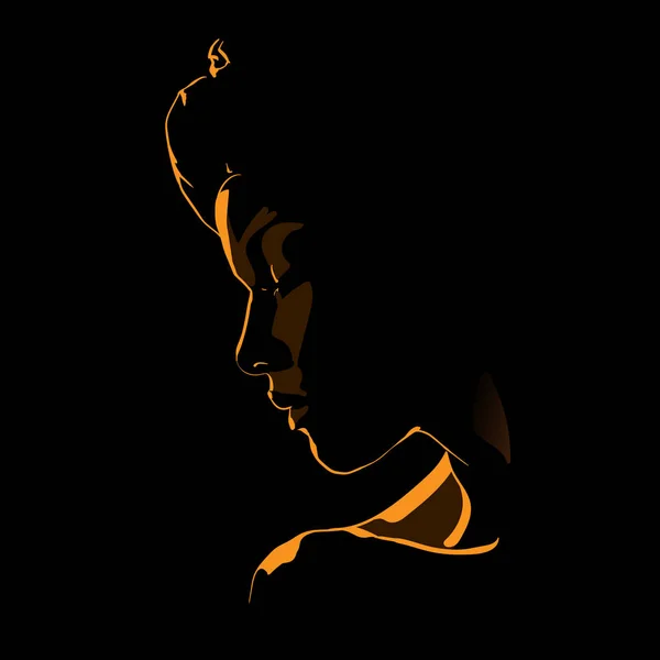 Vrouw gezicht silhouet in tegenlicht. Vector. Illustratie. — Stockvector