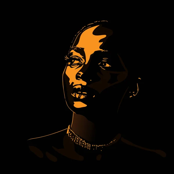 Силуэт портрета африканской женщины в подсветке. Вектор. Иллюстрация . — стоковый вектор